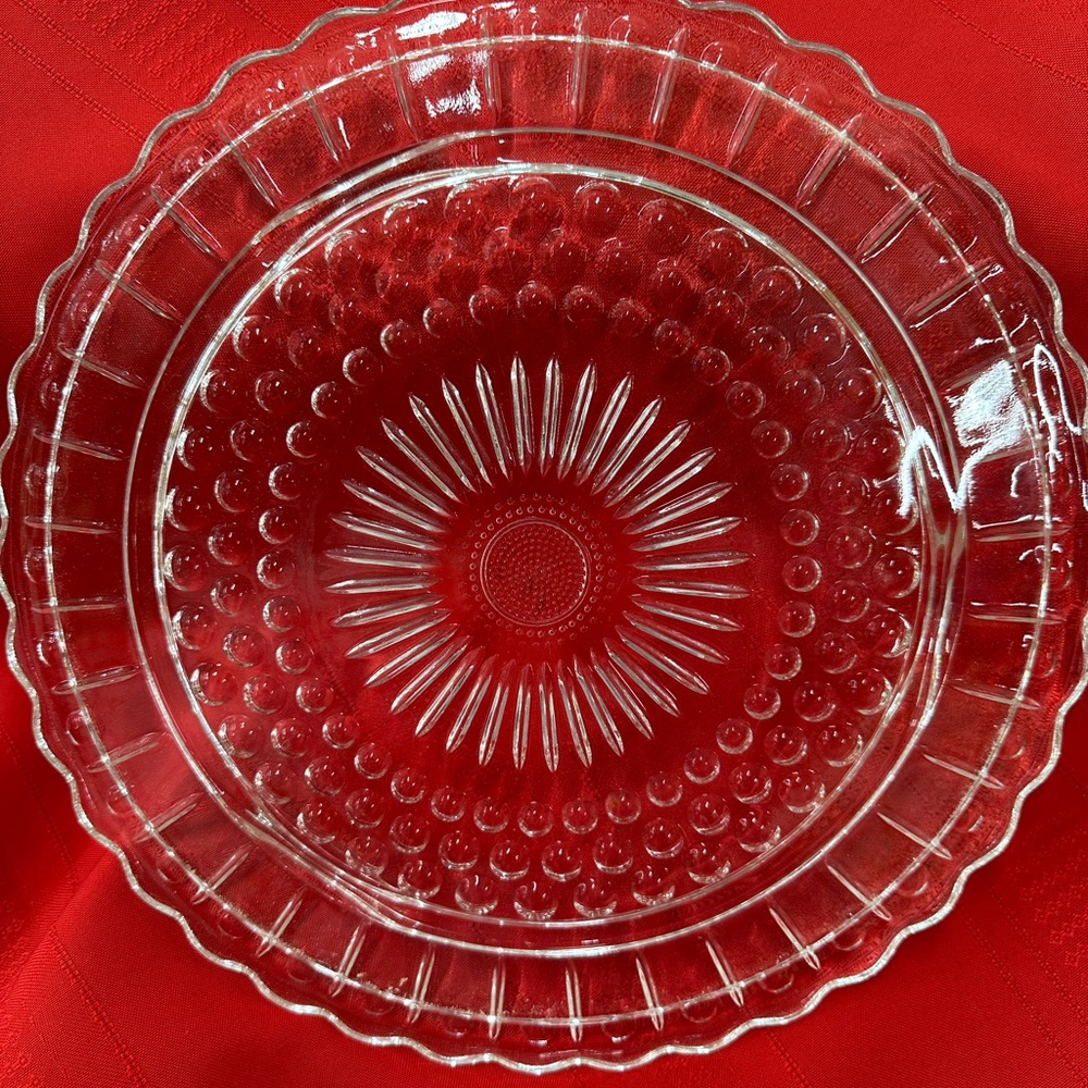 70’s Federal Glass Cake Stand - Sunflowers Bubble - Tri-footed!